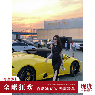 轻奢显瘦高级感黑色缎面烫钻挂脖连衣裙 夏季 Sun雅乔 星耀于夜