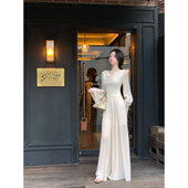 爱琴海岸 宽松阔腿裤 夏季 Sun雅乔 长袖 露肩上衣 白色两件套装 女