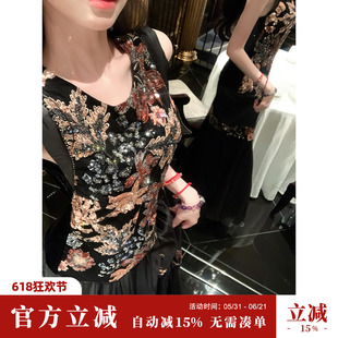 雅乔【火树银花】早秋新款丝绒重工无袖拼接网纱背心半身裙两件套
