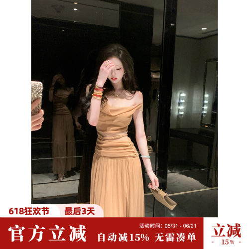 Sun雅乔【灯火阑珊】夏季无袖轻熟风荡领蕾丝花边连衣裙时尚长裙