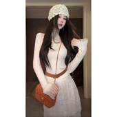 Sun雅乔 半高领蕾丝网纱喇叭针织上衣 打底衫 娇嗔法蕾 秋冬长袖