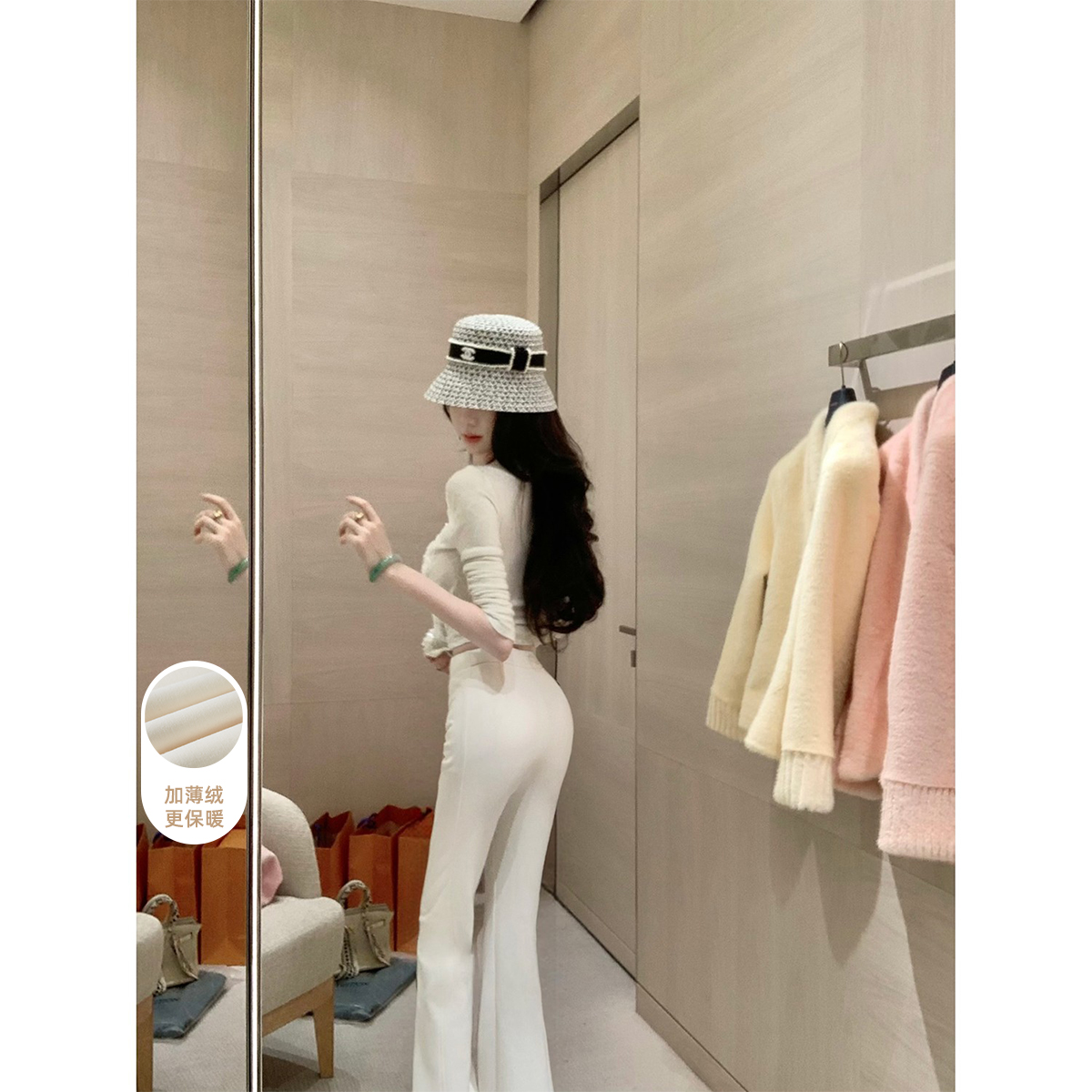 Sun雅乔【醋酸羊毛裤】超暖和加薄绒毛呢微喇裤子女高腰时尚长裤