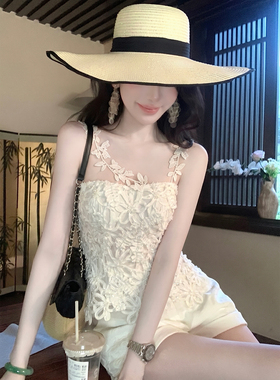 Sun雅乔【月见花影】夏季韩系甜美重工法式小众盘花绣网纱T上衣女