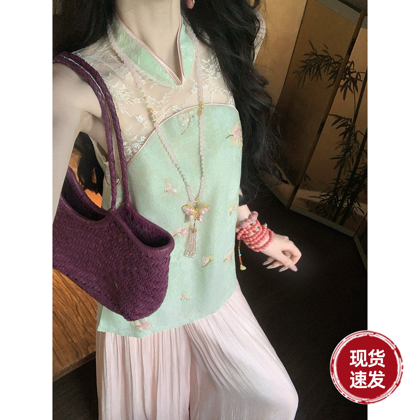 Sun雅乔【月上柳梢】夏季新款国风重工刺绣亚麻新中式上衣女图片