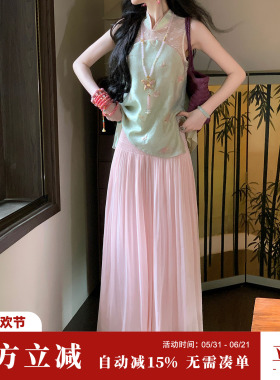 Sun雅乔【鎏光阔腿裤】重工打揽腰头宽松阔腿裤女顺褶大摆长裤
