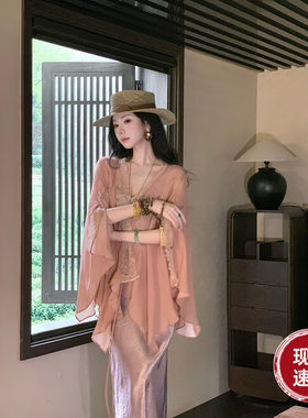 Sun雅乔【人间自在】夏季披肩防晒不规则空调衫V领蕾丝人棉外套女