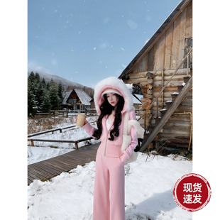 运动套装 Sun雅乔 仿羊羔毛卫衣连帽加绒休闲裤 冬装 女 樱花奶酪