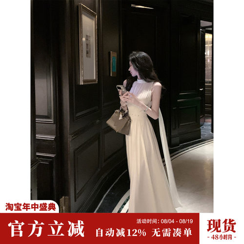 Sun雅乔【魂牵梦绕】夏季白月光礼服裙钉钻收腰飘带连衣裙长裙子