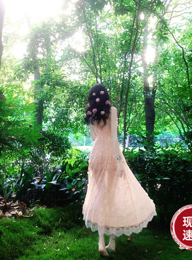 Sun雅乔【花漾甜心】三种穿法夏季粉色V领莱赛尔花朵连衣裙