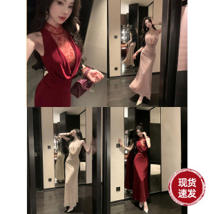 Sun雅乔 2026春装 大女主气质蕾丝网纱荡领无袖 连衣裙 风情万种
