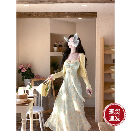 Sun雅乔【小确幸】两个版本夏季田园风碎花A字裙短袖吊带连衣长裙