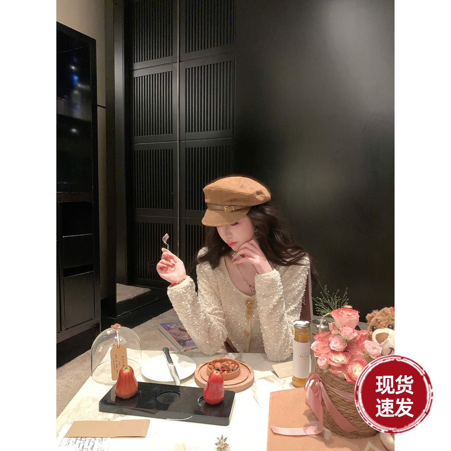 Sun雅乔【菲林白昼】秋冬新款时尚气质名媛亮片丝绒上衣短外套女