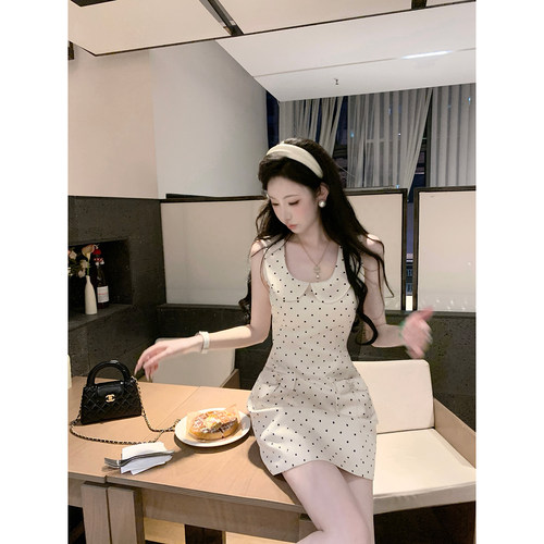 雅乔【罗马音乐会】夏季无袖千金感法式减龄娃娃领波点连衣短裙子