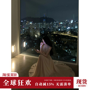 长袖 雅乔 夏季 4个版 飘带收腰显瘦雪纺长短大摆连衣裙 温柔月光