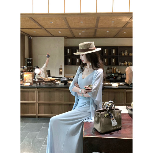 Sun雅乔【蓝调时刻】夏季老钱风简约天丝女时尚懒人穿搭三件套装