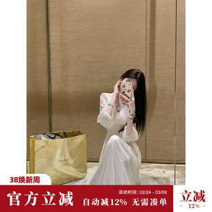 Sun雅乔【天鹅舞会】秋新款高腰气质真丝桑蚕丝钉珠七分袖连衣裙