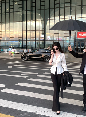 雅乔【神裤2.0】春冬超模腿高弹乱麻修身显瘦显高休闲喇叭长裤女