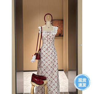 复古方领碎花蕾丝连衣裙 Sun雅乔 春田花花 夏季 度假风甜美法式