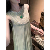 清花赋 新款 无袖 Sun雅乔 宽松A字裙重工珍珠流光缎背心式 连衣裙