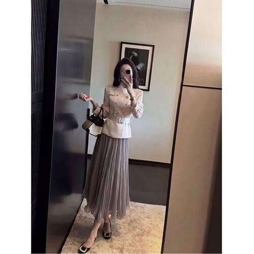 Sun雅乔【浪花朵朵】杨柳皱流光纱压褶半身裙
