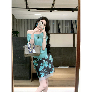Sun雅乔【蝶翼湖光】夏季轻熟风时尚花朵晕染高腰A字短款半身裙子