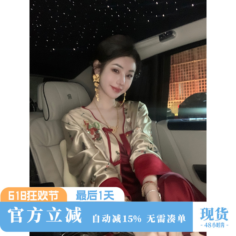 雅乔【巳来运转】春装新款唐装重工印花珠管绣新中式国风短外套女