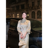 书禾 早秋新款 提花缎面七分袖 Sun雅乔 新中式 国风旗袍裙中长裙