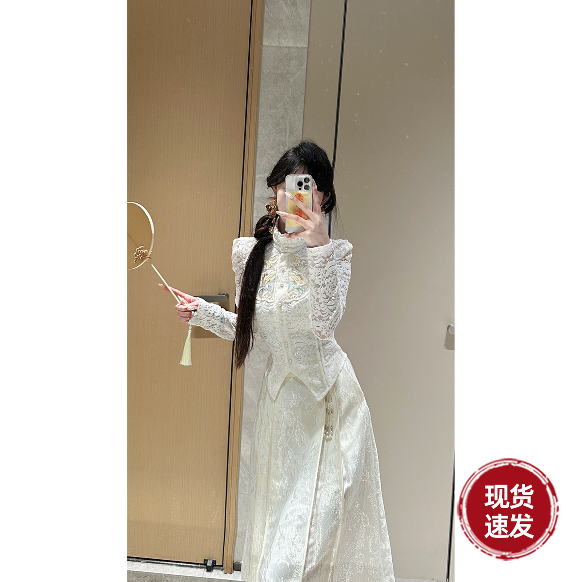 雅乔【半序琴声】春冬法式衬衫白色蕾丝收腰半高领名媛打底上衣女