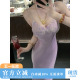 Sun雅乔 一支紫萝 蕾丝花朵紫色缎面吊带连衣裙