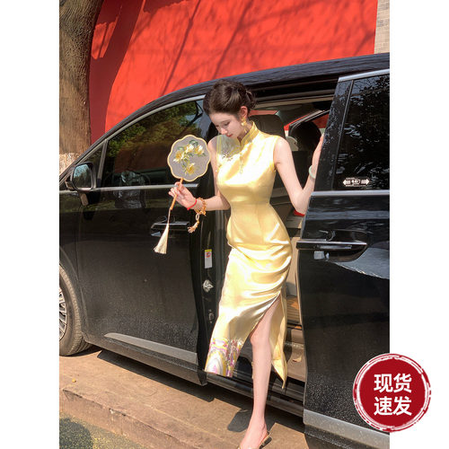 Sun雅乔【金榜题名】夏季新款无袖修身气质国风七彩祥云刺绣旗袍