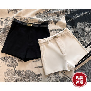 配腰带女 黑白色高腰显瘦显高百搭时髦直筒短裤 Sun雅乔 早秋新款