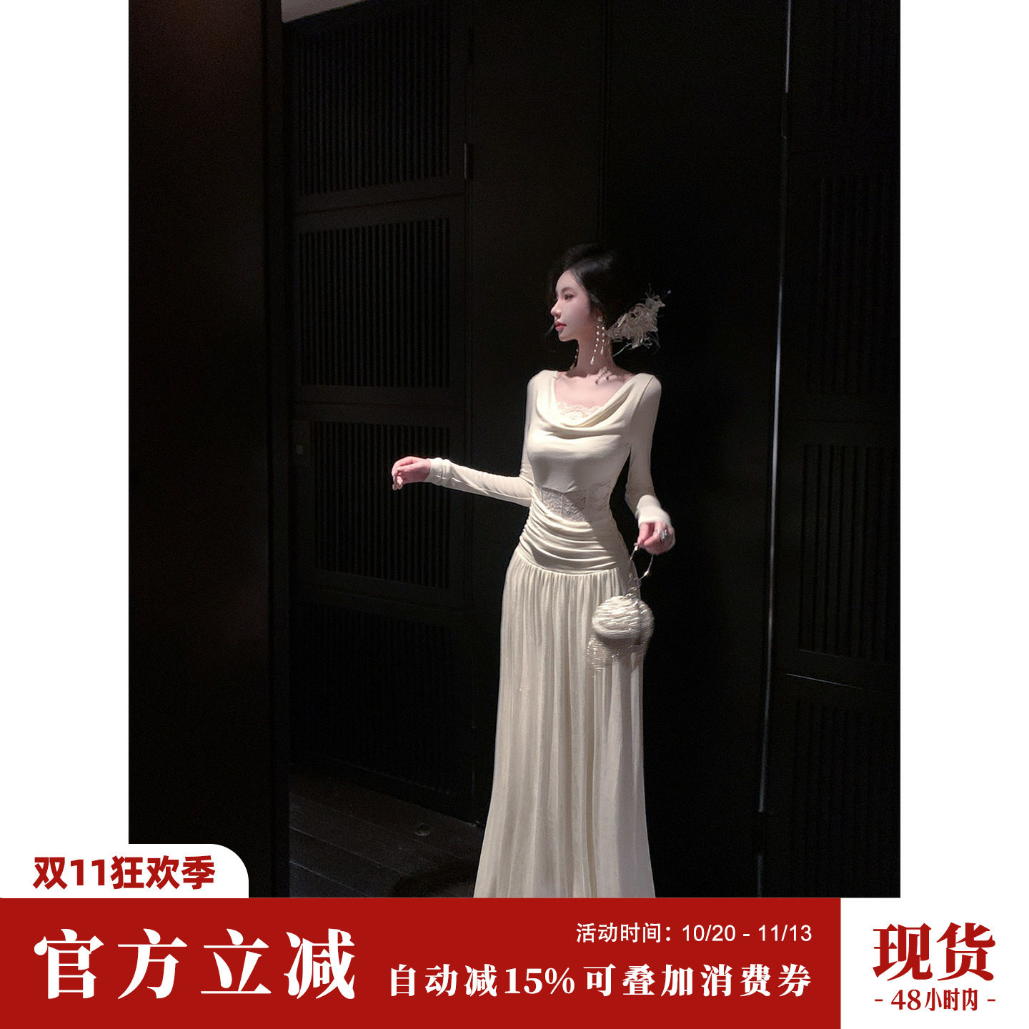 Sun雅乔【塞纳河畔】秋冬温柔风加绒针织长袖连衣裙百褶长裙