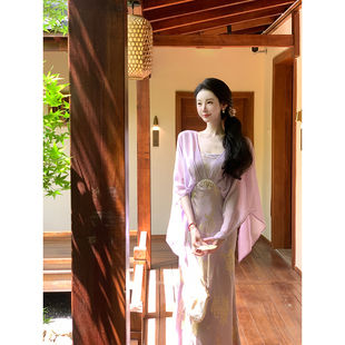 雅乔【广寒仙子】夏季贵气大女主清冷感雪纺七分袖假两件连衣长裙