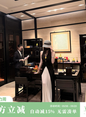 Sun雅乔【紫标航海裙】夏季气质高级感黑白撞色两件套吊带连衣裙