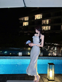 碎冰蓝 双版 本夏季 雅乔 人鱼姬轻奢闪光纱吊带裙法式 鱼尾连衣裙