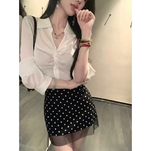 Sun雅乔【伦敦画报】夏季防晒气质扭结竖条纹衬衣白色衬衫女长袖