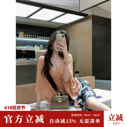 雅乔【女人花】夏季短袖轻熟风薄款天丝针织宽松抽褶蝙蝠袖上衣女