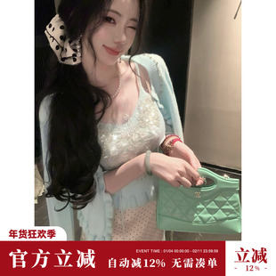 Sun雅乔【翡冷翠】早春新款重工钉珠吊带上衣长袖开衫两件套装女