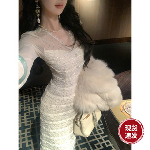 拼接V领立体提花条纹肌理长袖 秋冬新款 连衣裙 栀白落雪 Sun雅乔