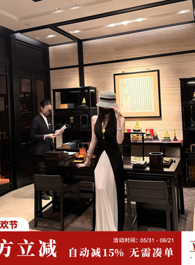 Sun雅乔【紫标航海裙】夏季气质高级感黑白撞色两件套吊带连衣裙