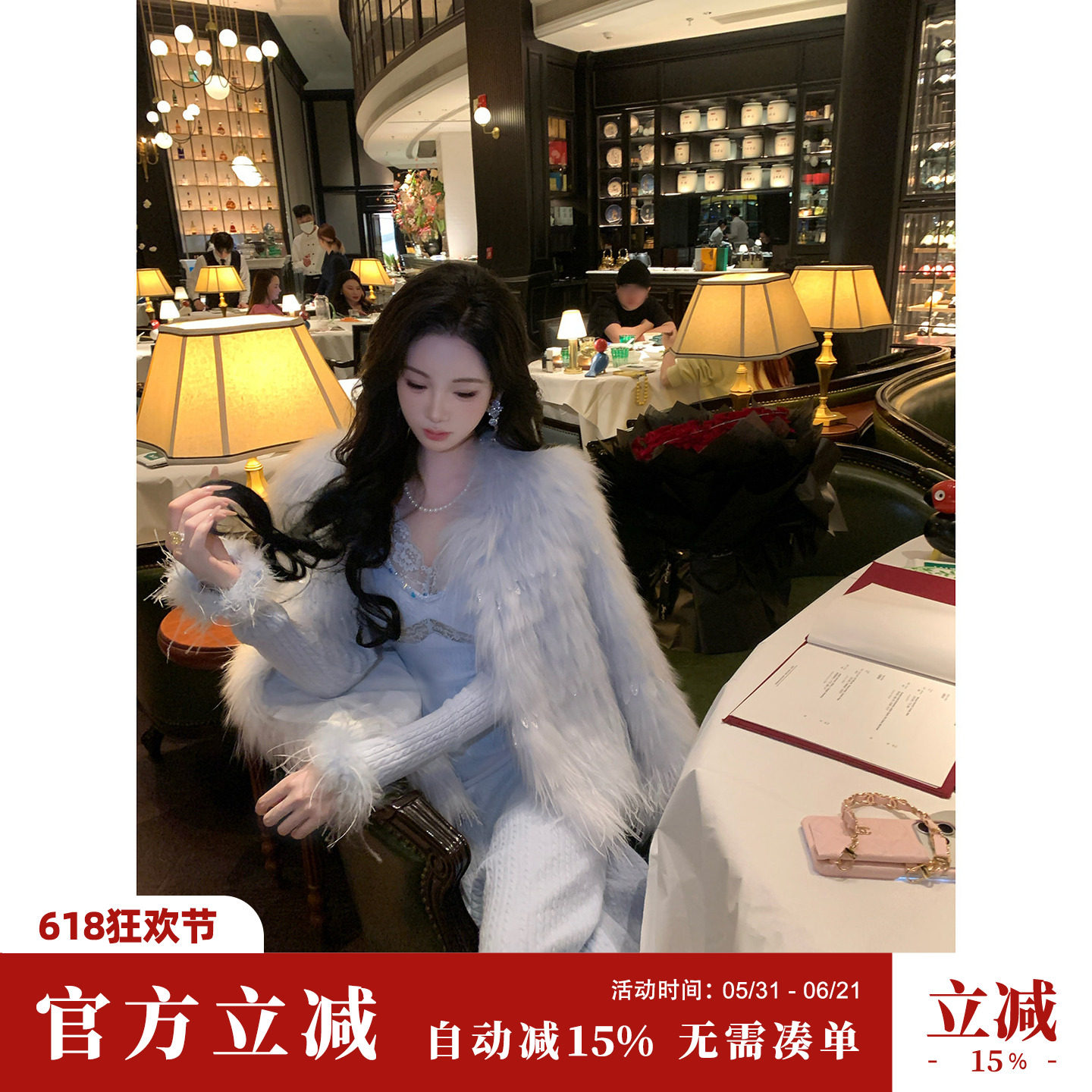 Sun雅乔【冰雪幻境】冬装高档轻奢进口芬兰白貉毛鸵鸟毛皮草外套