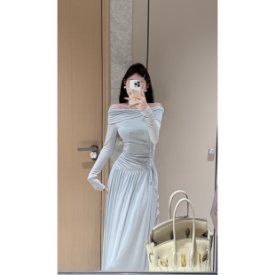 小众温柔风翻折一字领长袖 雅乔 新款 春季 针织连衣裙 清酒微甜