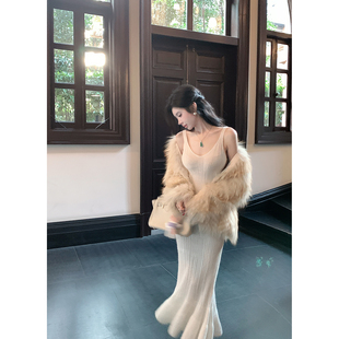 Sun雅乔【仙仙】春冬新款含羊毛吊带裙纯欲针织连衣裙鱼尾长裙