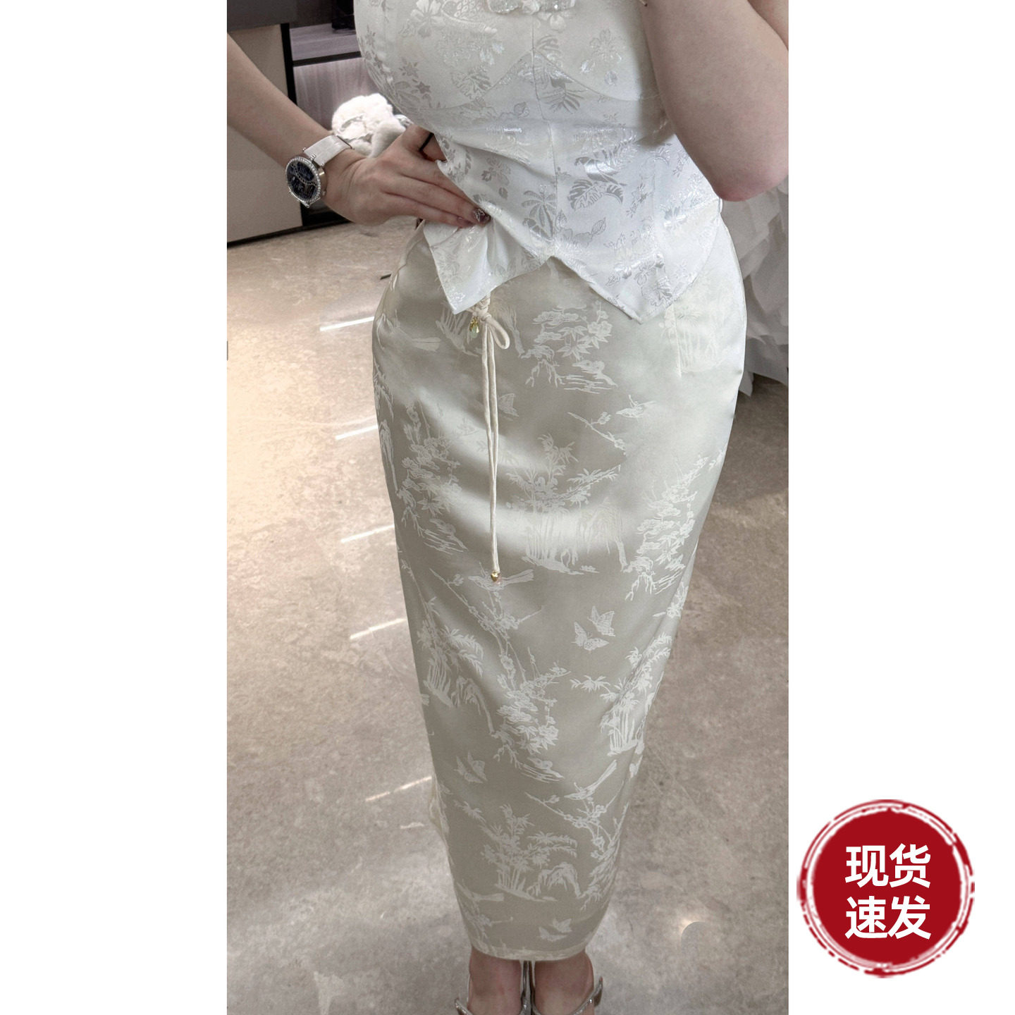 Sun雅乔 2026新款春夏重工新中式H中长裙及踝裙国风提花半身裙女