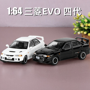 JKM 64合金车三菱EVO四代避震滑行模型车铁底胶胎迷你摆件
