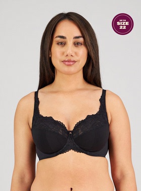 90E澳洲fay专页大杯码显胸小内衣黑色蕾丝拼接性感超薄钢圈文胸
