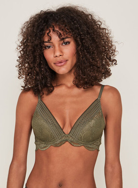 70BCDF75CD80C cool & sexy时髦浅牛油果绿深V蕾丝性感薄海绵文