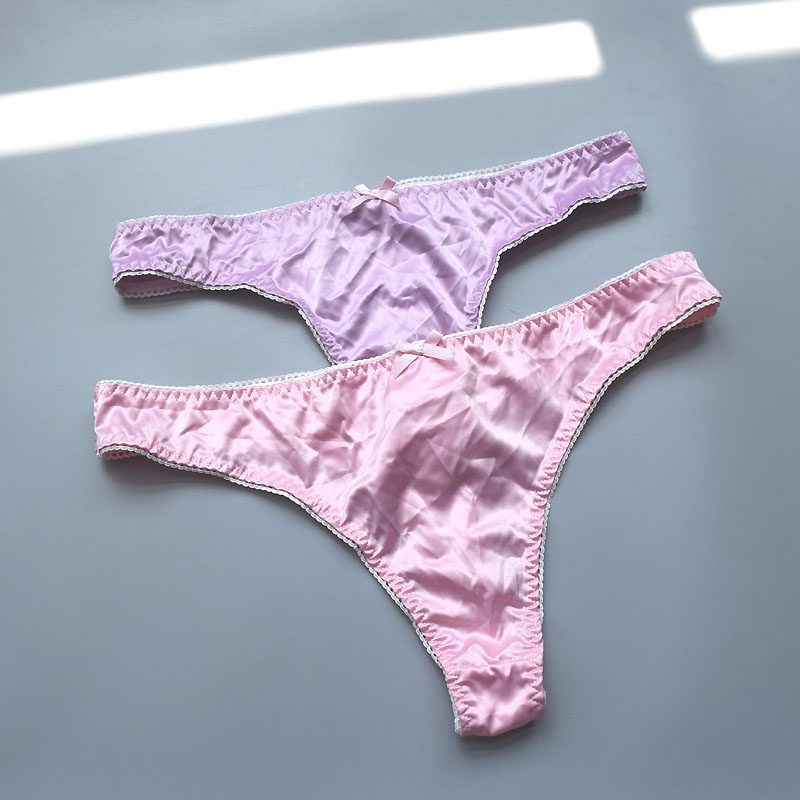 9元 s-m温温柔柔粉色软滑色丁缎面 性感美臀低腰丁字裤