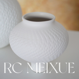 新中式 纯白哑光陶瓷花瓶摆件侘寂风客厅样板间禅意插花器装 饰品