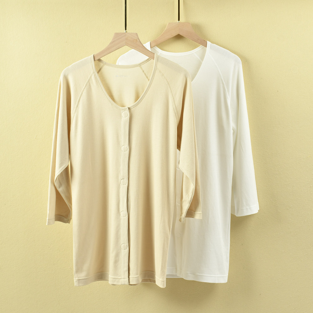 GOOD COTTON WOMENS COTTON HOME TOPS COTTON PAJAMAS YOGA SPORTS THREE-QUARTER SLEEVES COMFORTABLE HOME FOR THE ELDERLY